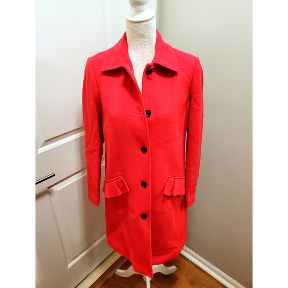 NWT, J. CREW, Italian Double Cloth Wool Topcoat in Bright Cerise/Red - Picture 4 of 4